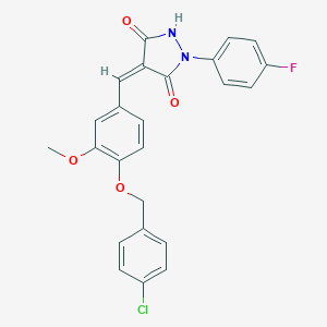 molecular formula C24H18ClFN2O4 B301224 4-{4-[(4-Chlorobenzyl)oxy]-3-methoxybenzylidene}-1-(4-fluorophenyl)-3,5-pyrazolidinedione 