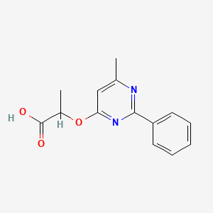 molecular formula C14H14N2O3 B3012244 2-[(6-Methyl-2-phenyl-4-pyrimidinyl)oxy]propanoic acid CAS No. 861212-19-3