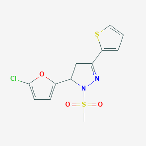molecular formula C12H11ClN2O3S2 B3012260 5-(5-chlorofuran-2-yl)-1-(methylsulfonyl)-3-(thiophen-2-yl)-4,5-dihydro-1H-pyrazole CAS No. 868214-37-3