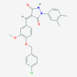 molecular formula C26H23ClN2O4 B301227 (4Z)-4-{4-[(4-chlorobenzyl)oxy]-3-methoxybenzylidene}-1-(3,4-dimethylphenyl)pyrazolidine-3,5-dione 