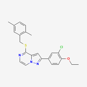 molecular formula C23H22ClN3OS B3012286 2-(3-Chloro-4-ethoxyphenyl)-4-[(2,5-dimethylbenzyl)thio]pyrazolo[1,5-a]pyrazine CAS No. 1223760-78-8