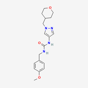 molecular formula C18H24N4O3 B3012294 1-(4-methoxybenzyl)-3-(1-((tetrahydro-2H-pyran-4-yl)methyl)-1H-pyrazol-4-yl)urea CAS No. 1706077-14-6