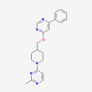 molecular formula C21H23N5O B3012295 2-Methyl-4-[4-[(6-phenylpyrimidin-4-yl)oxymethyl]piperidin-1-yl]pyrimidine CAS No. 2379950-59-9