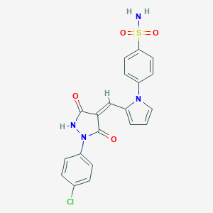 molecular formula C20H15ClN4O4S B301230 4-(2-{(Z)-[1-(4-chlorophenyl)-3,5-dioxopyrazolidin-4-ylidene]methyl}-1H-pyrrol-1-yl)benzenesulfonamide 
