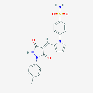 molecular formula C21H18N4O4S B301231 4-(2-{(Z)-[1-(4-methylphenyl)-3,5-dioxopyrazolidin-4-ylidene]methyl}-1H-pyrrol-1-yl)benzenesulfonamide 