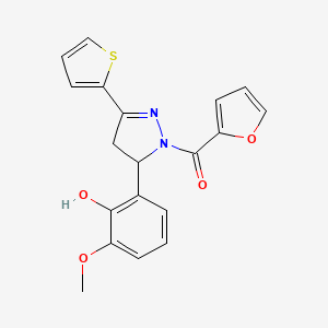 molecular formula C19H16N2O4S B3012313 Furan-2-yl-[3-(2-hydroxy-3-methoxyphenyl)-5-thiophen-2-yl-3,4-dihydropyrazol-2-yl]methanone CAS No. 871307-65-2