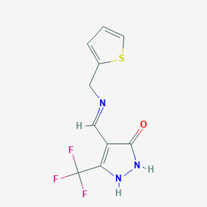molecular formula C10H8F3N3OS B3012321 4-{[(2-thienylmethyl)amino]methylene}-5-(trifluoromethyl)-2,4-dihydro-3H-pyrazol-3-one CAS No. 240115-98-4