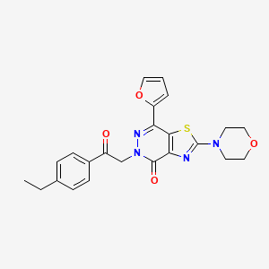 molecular formula C23H22N4O4S B3012325 5-(2-(4-乙基苯基)-2-氧代乙基)-7-(呋喃-2-基)-2-吗啉代噻唑并[4,5-d]嘧啶-4(5H)-酮 CAS No. 1203398-16-6