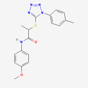 molecular formula C18H19N5O2S B3012333 N-(4-甲氧基苯基)-2-{[1-(4-甲基苯基)-1H-四唑-5-基]硫代}丙酰胺 CAS No. 887347-28-6