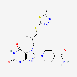 1-(3-methyl-7-(2-methyl-3-((5-methyl-1,3,4-thiadiazol-2-yl)thio)propyl)-2,6-dioxo-2,3,6,7-tetrahydro-1H-purin-8-yl)piperidine-4-carboxamide