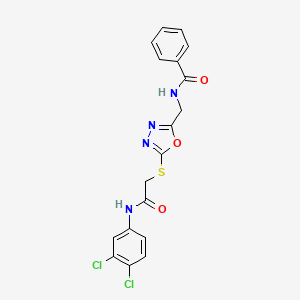 molecular formula C18H14Cl2N4O3S B3012367 N-((5-((2-((3,4-dichlorophenyl)amino)-2-oxoethyl)thio)-1,3,4-oxadiazol-2-yl)methyl)benzamide CAS No. 872613-66-6