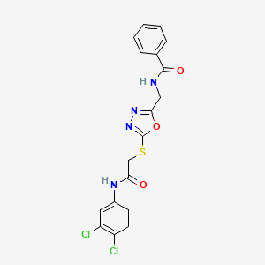 molecular formula C18H14Cl2N4O3S B3012367 N-((5-((2-((3,4-二氯苯基)氨基)-2-氧代乙基)硫代)-1,3,4-恶二唑-2-基)甲基)苯甲酰胺 CAS No. 872613-66-6