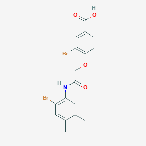 molecular formula C17H15Br2NO4 B3012372 3-Bromo-4-{2-[(2-bromo-4,5-dimethylphenyl)amino]-2-oxoethoxy}benzoic acid CAS No. 1990118-33-6