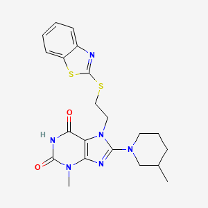 7-(2-(benzo[d]thiazol-2-ylthio)ethyl)-3-methyl-8-(3-methylpiperidin-1-yl)-1H-purine-2,6(3H,7H)-dione