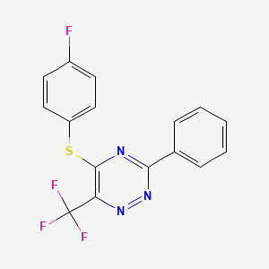 molecular formula C16H9F4N3S B3012392 4-氟苯基 3-苯基-6-(三氟甲基)-1,2,4-三嗪-5-基硫醚 CAS No. 478048-09-8