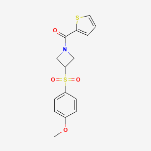 molecular formula C15H15NO4S2 B3012408 (3-((4-甲氧基苯基)磺酰基)氮杂环丁-1-基)(噻吩-2-基)甲酮 CAS No. 1797843-96-9