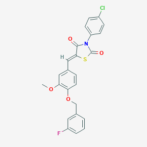 molecular formula C24H17ClFNO4S B301242 3-(4-Chlorophenyl)-5-{4-[(3-fluorobenzyl)oxy]-3-methoxybenzylidene}-1,3-thiazolidine-2,4-dione 