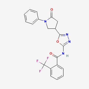 molecular formula C20H15F3N4O3 B3012451 N-(5-(5-oxo-1-phenylpyrrolidin-3-yl)-1,3,4-oxadiazol-2-yl)-2-(trifluoromethyl)benzamide CAS No. 1286710-04-0