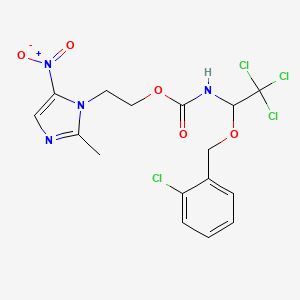 molecular formula C16H16Cl4N4O5 B3012454 2-(2-methyl-5-nitro-1H-imidazol-1-yl)ethyl (2,2,2-trichloro-1-((2-chlorobenzyl)oxy)ethyl)carbamate CAS No. 301157-43-7