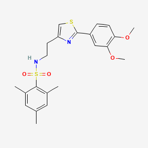 molecular formula C22H26N2O4S2 B3012455 N-(2-(2-(3,4-dimethoxyphenyl)thiazol-4-yl)ethyl)-2,4,6-trimethylbenzenesulfonamide CAS No. 863512-33-8