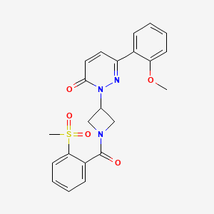 molecular formula C22H21N3O5S B3012457 6-(2-Methoxyphenyl)-2-[1-(2-methylsulfonylbenzoyl)azetidin-3-yl]pyridazin-3-one CAS No. 2380188-94-1