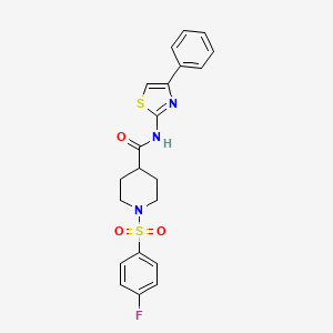 molecular formula C21H20FN3O3S2 B3012458 1-((4-氟苯基)磺酰基)-N-(4-苯基噻唑-2-基)哌啶-4-甲酰胺 CAS No. 941981-78-8