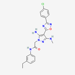 molecular formula C22H22ClN7O2 B3012464 2-(5-amino-4-(3-(4-chlorophenyl)-1,2,4-oxadiazol-5-yl)-3-(methylamino)-1H-pyrazol-1-yl)-N-(3-ethylphenyl)acetamide CAS No. 1188305-38-5