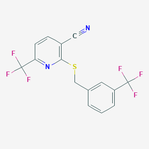 molecular formula C15H8F6N2S B3012477 6-(Trifluoromethyl)-2-{[3-(trifluoromethyl)benzyl]sulfanyl}nicotinonitrile CAS No. 478050-37-2