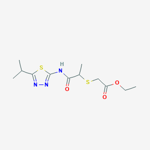 molecular formula C12H19N3O3S2 B3012480 Ethyl 2-((1-((5-isopropyl-1,3,4-thiadiazol-2-yl)amino)-1-oxopropan-2-yl)thio)acetate CAS No. 394233-88-6