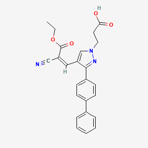 molecular formula C24H21N3O4 B3012487 (Z)-3-(3-([1,1'-biphenyl]-4-yl)-4-(2-cyano-3-ethoxy-3-oxoprop-1-en-1-yl)-1H-pyrazol-1-yl)propanoic acid CAS No. 1001567-41-4