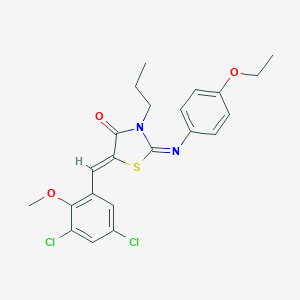 molecular formula C22H22Cl2N2O3S B301249 5-(3,5-Dichloro-2-methoxybenzylidene)-2-[(4-ethoxyphenyl)imino]-3-propyl-1,3-thiazolidin-4-one 