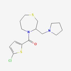 molecular formula C15H21ClN2OS2 B3012495 (5-Chlorothiophen-2-yl)(3-(pyrrolidin-1-ylmethyl)-1,4-thiazepan-4-yl)methanone CAS No. 1421504-42-8