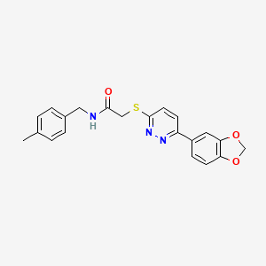 molecular formula C21H19N3O3S B3012506 2-[6-(1,3-benzodioxol-5-yl)pyridazin-3-yl]sulfanyl-N-[(4-methylphenyl)methyl]acetamide CAS No. 872695-95-9
