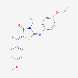 molecular formula C21H22N2O3S B301251 2-[(4-Ethoxyphenyl)imino]-3-ethyl-5-(4-methoxybenzylidene)-1,3-thiazolidin-4-one 