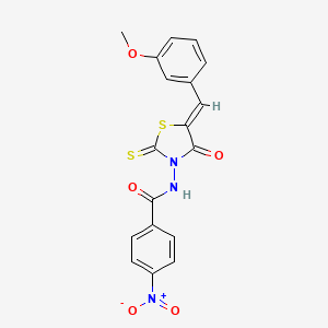 molecular formula C18H13N3O5S2 B3012511 N-[(5Z)-5-[(3-methoxyphenyl)methylidene]-4-oxo-2-sulfanylidene-1,3-thiazolidin-3-yl]-4-nitrobenzamide CAS No. 300827-00-3