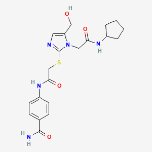 4-(2-((1-(2-(cyclopentylamino)-2-oxoethyl)-5-(hydroxymethyl)-1H-imidazol-2-yl)thio)acetamido)benzamide