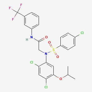 molecular formula C24H20Cl3F3N2O4S B3012522 2-(N-(4-chlorophenylsulfonyl)-2,4-dichloro-5-isopropoxyphenylamino)-N-(3-trifluoromethylphenyl)acetamide CAS No. 338967-60-5