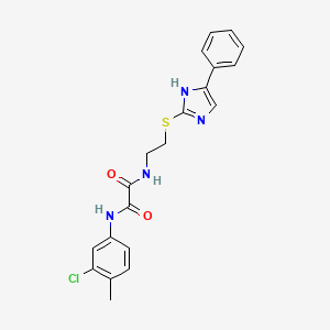 molecular formula C20H19ClN4O2S B3012527 N1-(3-chloro-4-methylphenyl)-N2-(2-((4-phenyl-1H-imidazol-2-yl)thio)ethyl)oxalamide CAS No. 897457-48-6