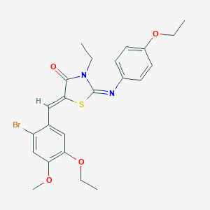 molecular formula C23H25BrN2O4S B301253 (2Z,5Z)-5-(2-bromo-5-ethoxy-4-methoxybenzylidene)-2-[(4-ethoxyphenyl)imino]-3-ethyl-1,3-thiazolidin-4-one 