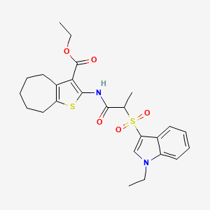 molecular formula C25H30N2O5S2 B3012530 ethyl 2-(2-((1-ethyl-1H-indol-3-yl)sulfonyl)propanamido)-5,6,7,8-tetrahydro-4H-cyclohepta[b]thiophene-3-carboxylate CAS No. 686743-80-6