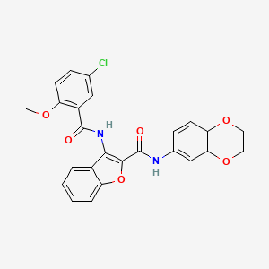 molecular formula C25H19ClN2O6 B3012538 3-(5-chloro-2-methoxybenzamido)-N-(2,3-dihydrobenzo[b][1,4]dioxin-6-yl)benzofuran-2-carboxamide CAS No. 888467-23-0