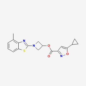 molecular formula C18H17N3O3S B3012540 1-(4-Methylbenzo[d]thiazol-2-yl)azetidin-3-yl 5-cyclopropylisoxazole-3-carboxylate CAS No. 1396628-36-6