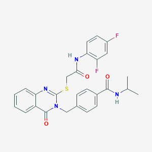 molecular formula C27H24F2N4O3S B3012548 4-((2-((2-((2,4-二氟苯基)氨基)-2-氧代乙基)硫)-4-氧代喹唑啉-3(4H)-基)甲基)-N-异丙基苯甲酰胺 CAS No. 1115323-91-5