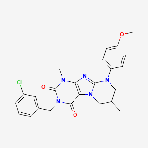 molecular formula C24H24ClN5O3 B3012554 3-[(3-chlorophenyl)methyl]-9-(4-methoxyphenyl)-1,7-dimethyl-7,8-dihydro-6H-purino[7,8-a]pyrimidine-2,4-dione CAS No. 843634-91-3