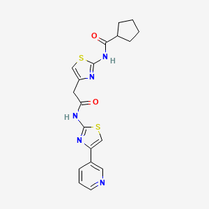 molecular formula C19H19N5O2S2 B3012560 N-(4-(2-oxo-2-((4-(pyridin-3-yl)thiazol-2-yl)amino)ethyl)thiazol-2-yl)cyclopentanecarboxamide CAS No. 1207025-36-2