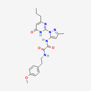molecular formula C22H26N6O4 B3012568 N1-(4-methoxyphenethyl)-N2-(3-methyl-1-(6-oxo-4-propyl-1,6-dihydropyrimidin-2-yl)-1H-pyrazol-5-yl)oxalamide CAS No. 1014007-10-3