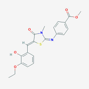 molecular formula C21H20N2O5S B301257 Methyl 4-{[5-(3-ethoxy-2-hydroxybenzylidene)-3-methyl-4-oxo-1,3-thiazolidin-2-ylidene]amino}benzoate 