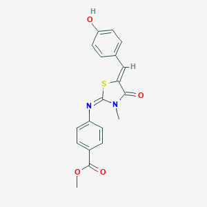 molecular formula C19H16N2O4S B301258 Methyl 4-{[5-(4-hydroxybenzylidene)-3-methyl-4-oxo-1,3-thiazolidin-2-ylidene]amino}benzoate 