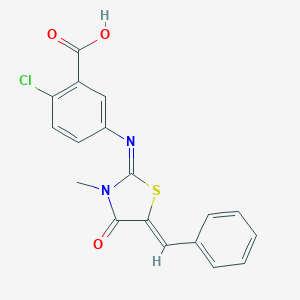 molecular formula C18H13ClN2O3S B301259 5-[(5-Benzylidene-3-methyl-4-oxo-1,3-thiazolidin-2-ylidene)amino]-2-chlorobenzoic acid 