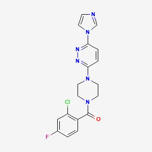 molecular formula C18H16ClFN6O B3012595 (4-(6-(1H-咪唑-1-基)哒嗪-3-基)哌嗪-1-基)(2-氯-4-氟苯基)甲酮 CAS No. 1705220-88-7